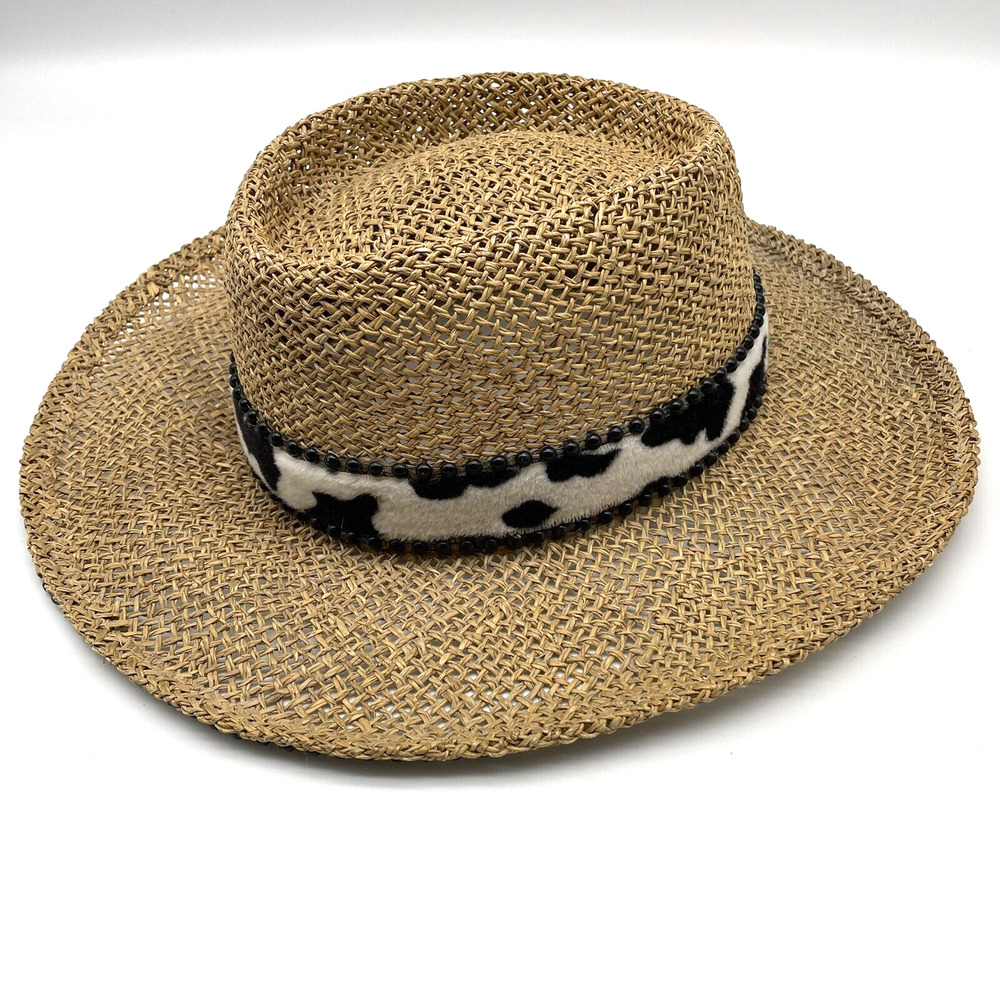 The Scala Collection Straw Hat With Fuzzy Cow Pri… - image 5